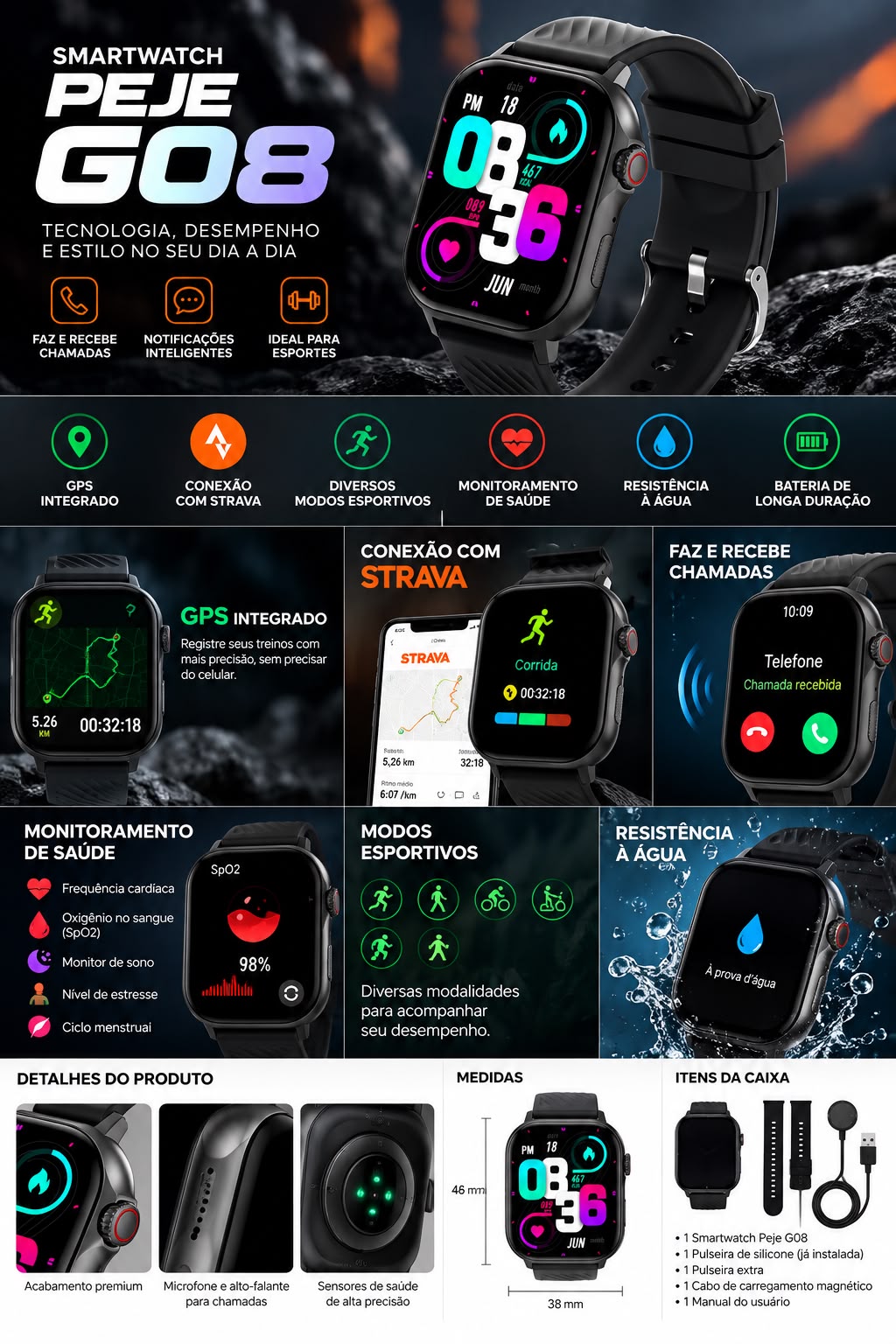 Smartwatch PEJE G08 disponível na NEWSMART